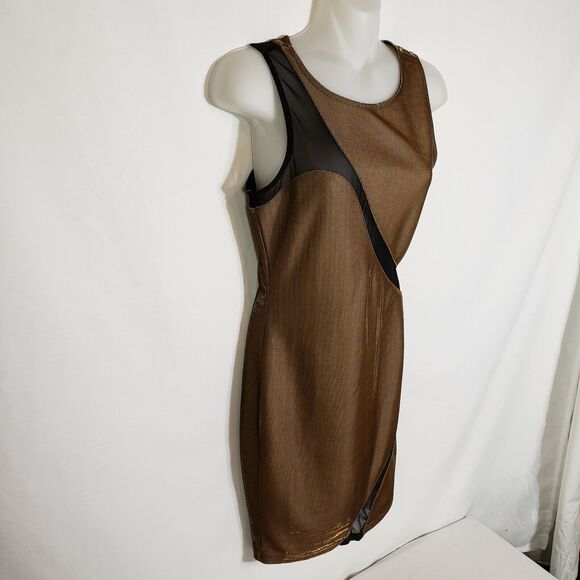 Forever 21 Mini Dress Womens Small Bronze Sleeveless Body Con Black Mesh Zipper - Picture 6 of 8